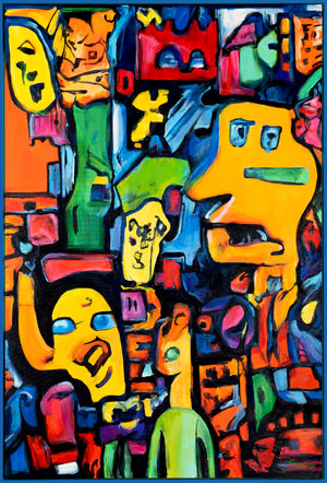 Modern art acrylic painting with frame "Mosaic of identity"