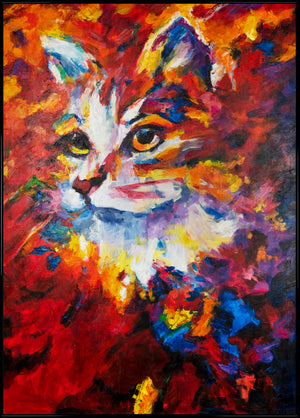 Colorful Abstract Art "Playful Cat" – Hand-Painted Canvas Animal Painting