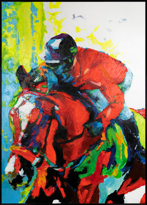 Colorful canvas art with frame "Flight of horsemanship"