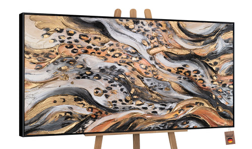 Acrylbild auf Staffelei – abstraktes Tiermuster mit schwarzem Rahmen