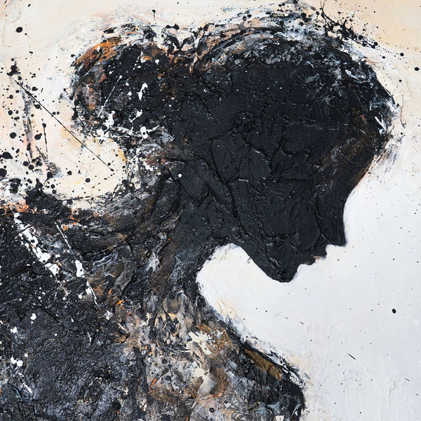 Detail der kräftigen Pinselstriche in Schwarz und Orange