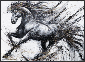 Hand-painted Acrylic Painting "Galloping Horse" – Dynamic Wall Decor on Canvas with Frame