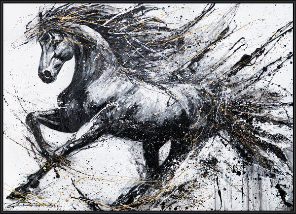 Hand-painted Acrylic Painting "Galloping Horse" – Dynamic Wall Decor on Canvas with Frame