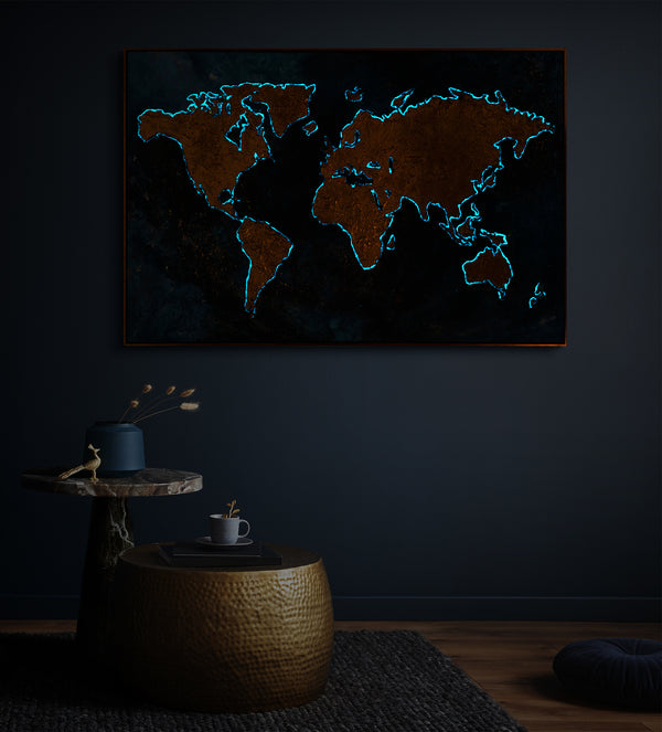 Glow in the dark wall art with frame "Magic map"