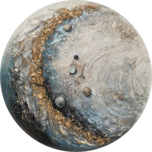 Luxury Glow-in-the-Dark Wall Art "Goldsphere" – Round Planet-Inspired Canvas with Gold Accents