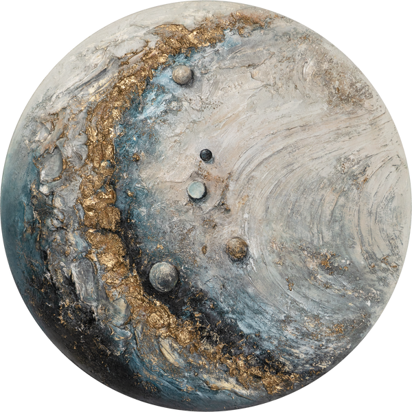 Luxury Glow-in-the-Dark Wall Art "Goldsphere" – Round Planet-Inspired Canvas with Gold Accents
