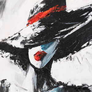 Detail Acrylgemälde mit Hut und rotem Akzent