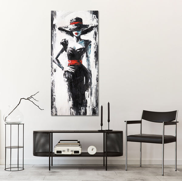 Wanddeko Wohnzimmer: Gemälde auf Leinwand mit Damen‑Motiv