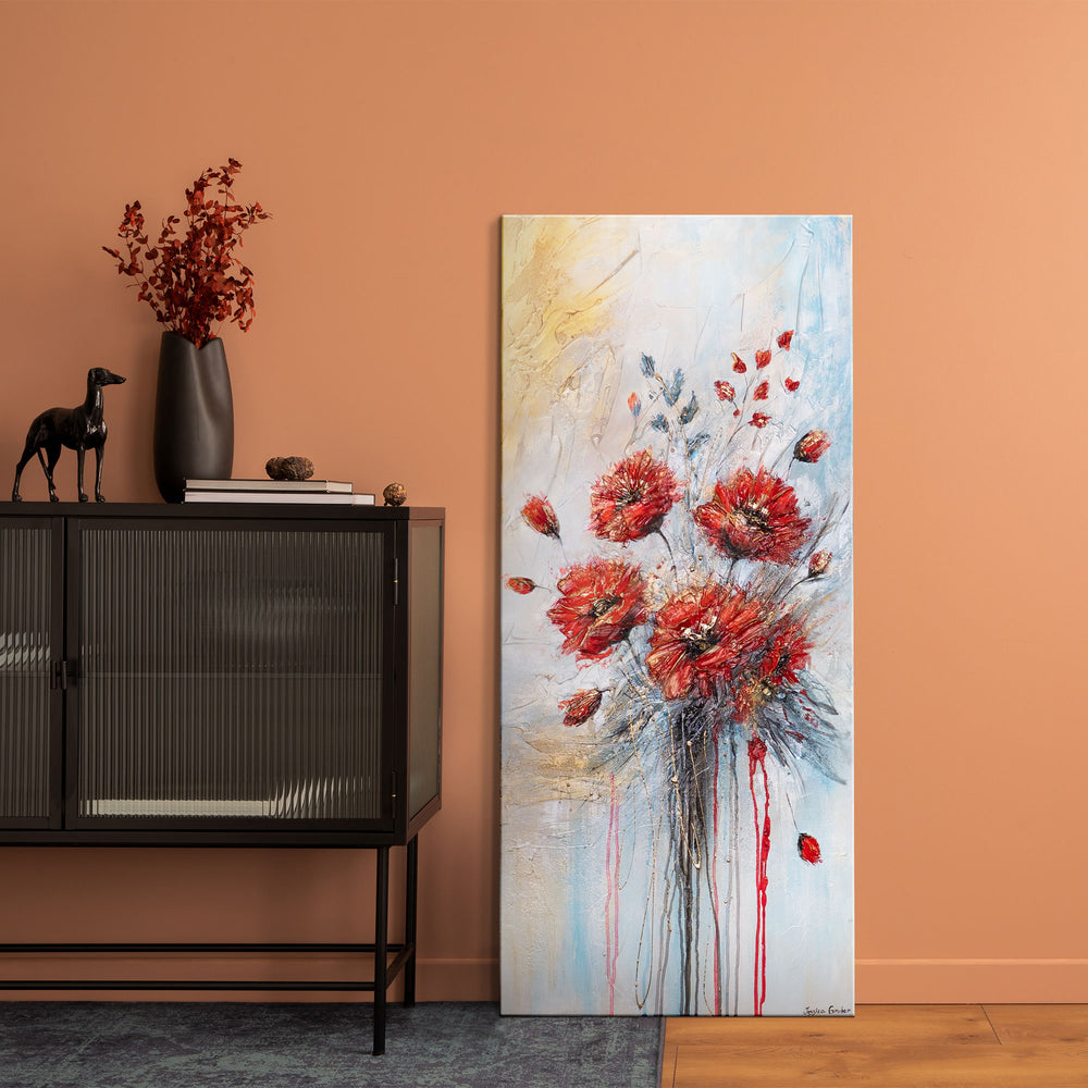 Moderne Wandgestaltung – Mohnblumenbild im Wohnzimmer