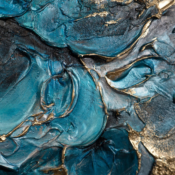 struktur pinsel blau, detail acrylmalerei rund