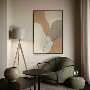 Abstrakte Wandkunst beige grün handgemalt