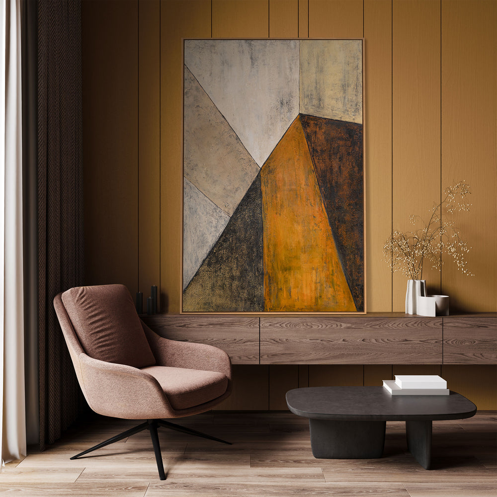 Geometrische Wandkunst gold schwarz handgemalt