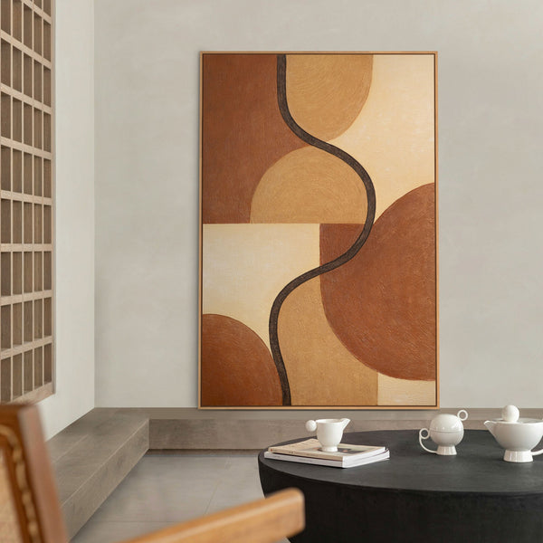 Geometrische Wandkunst warm handgemalt modern