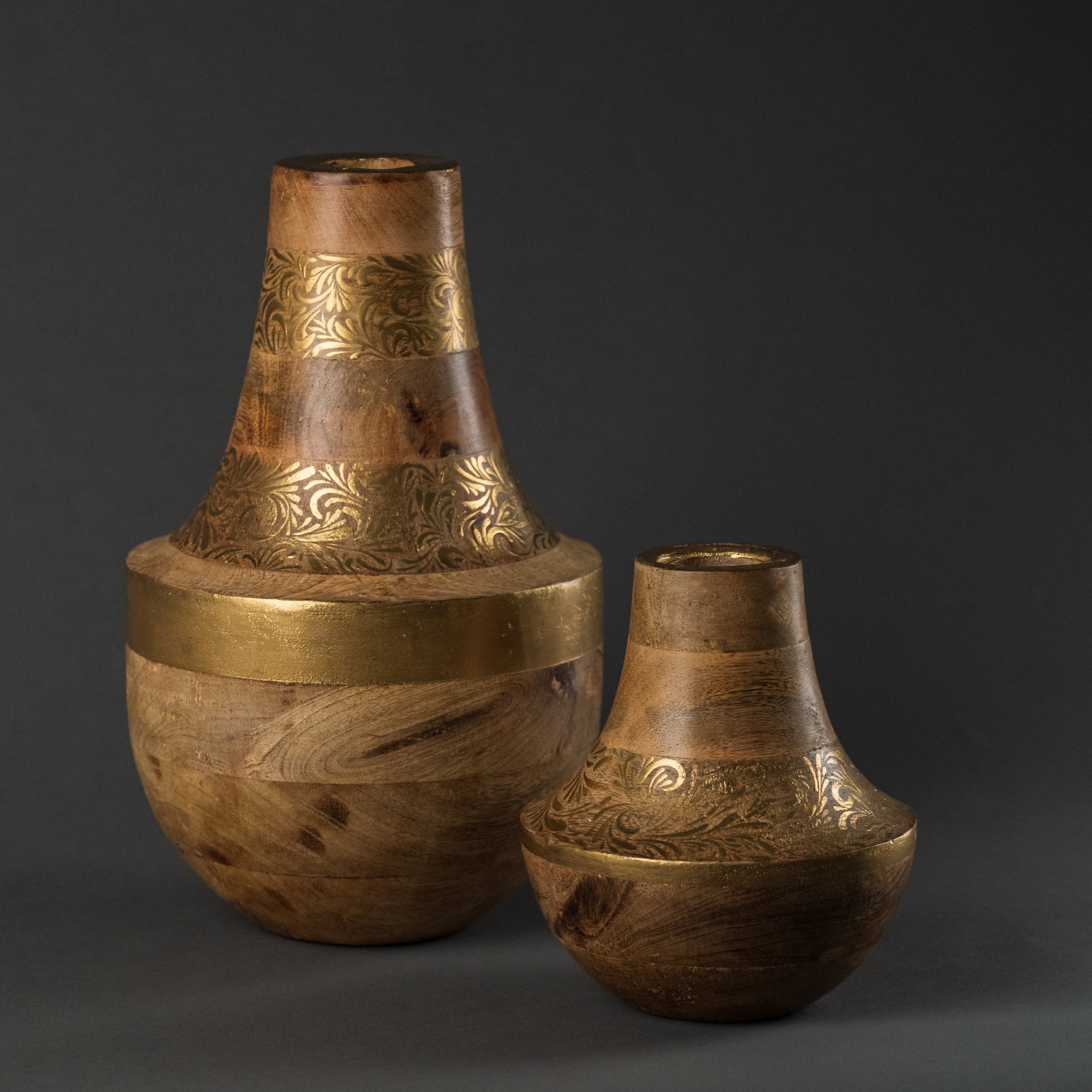 Handmade wooden vase with gold pattern – Exclusive interior decor