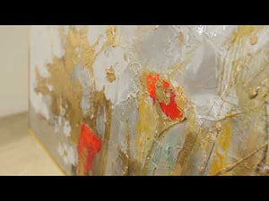 Hand-Painted Flower Painting with Gold Accents – Abstract Acrylic 'Spring Fragrance' with Frame