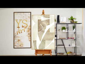 Hand-Painted Painting "Mery" – Abstract Line Art in Beige