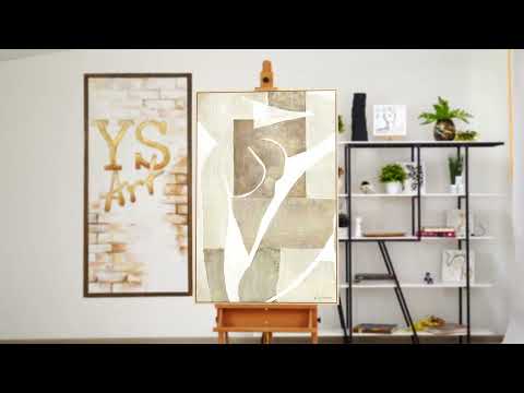 Hand-Painted Painting "Mery" – Abstract Line Art in Beige