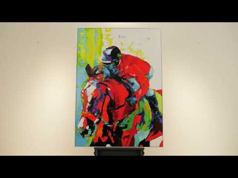 Colorful canvas art with frame "Flight of horsemanship"