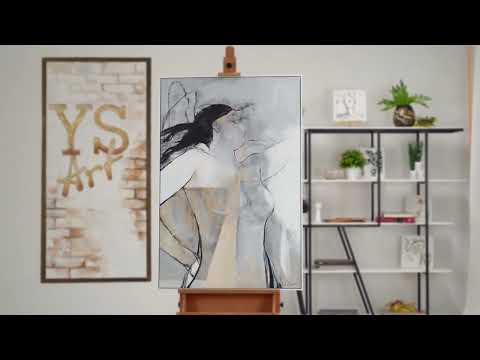 Hand-Painted Canvas Painting "Mechelen" – Abstract Female in Gray and Beige