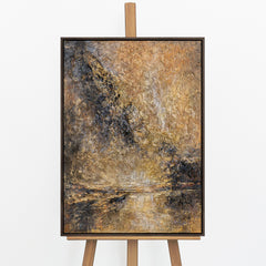 Handgemaltes Acrylbild „Goldener Strom" auf Staffelei – Gold & Bronze Reliefstruktur, grauer Rahmen, 50x70 cm