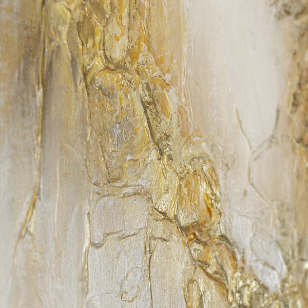 Handgemaltes Wandbild „Sanftes Leuchten" – abstrakte Landschaft in Gold, Beige und Grau, 50x70 cm