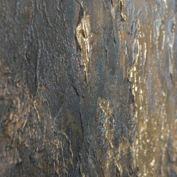 Handgemaltes Querformat Wandbild „Kristallwasser" – abstrakte Komposition in Gold, Anthrazit und Beige, 50x70 cm