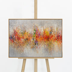 Handgemaltes Querformat Gemälde „Farbiges Spektrum" – goldener Rahmen, 50x70 cm auf Staffelei 