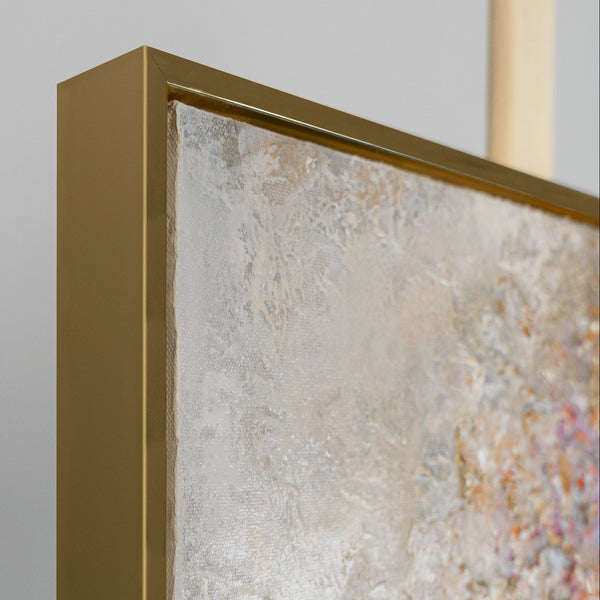Handgemaltes abstraktes Gemälde „Goldene Explosion" – Gold & Silber Farbexplosion, 50x70 cm mit goldenem Rahmen