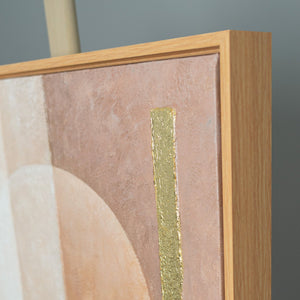 Handgemaltes geometrisches Gemälde „Geometrische Harmonie" – Beige & Gold Art Déco, 50x70 cm Hochformat mit Rahmen