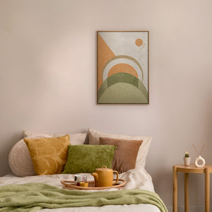 Dynamische Boho Wandkunst im modernen Schlafzimmer – Original geometrisches Gemälde kaufen