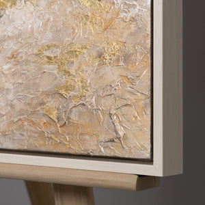 Handgemaltes abstraktes Gemälde „Goldene Wolken" – Gold & Beige, 50x70 cm mit beigem Rahmen