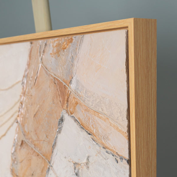 Handgemaltes geometrisches Gemälde „Abstrakte Formen" – Gold, Grau & Beige, 50x70 cm mit Holzrahmen
