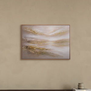 „Stiller Horizont" im modernen Schlafzimmer – abstraktes Rosa-Gold Panoramabild als Wanddeko