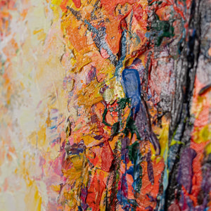 Handgemaltes Liebespaar unter Regenschirm im goldenen Herbstpark – expressives Acrylbild 50x70 cm