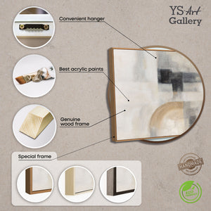 Abstraktes Gemälde Beige Grau mit Rahmen – Moderne Wandkunst „Geisterhaftes Licht“