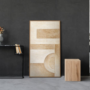 Hand-painted abstract acrylic painting in beige with frame – Modern wall art “Space of Forms”