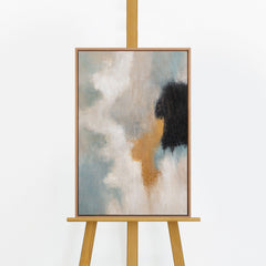 Handgemaltes Acrylbild „Lichtübergänge" auf Staffelei – atmosphärische Übergänge in Grau, Blau & Gold, Naturrahmen