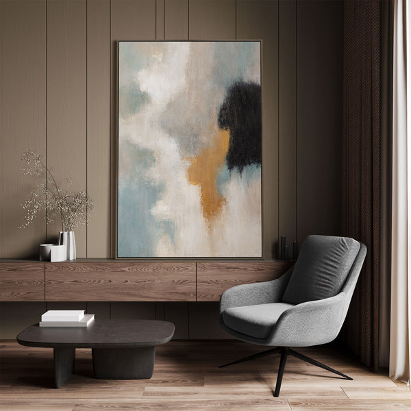 Acrylbild mit Rahmen „Lichtübergänge“ – Abstrakte Wandkunst in Blau und Gold