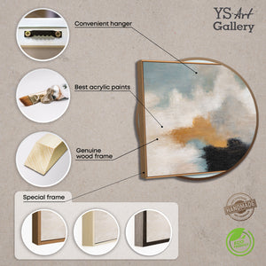 Abstract painting with frame - Modern wall art in beige, blue, and gold "Light transitions"