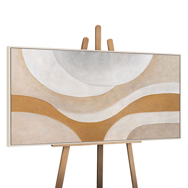 Hand-Painted Acrylic Painting "Warm Flow" – Wall Decor for Living Room in Beige & Gold
