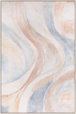 Abstract canvas painting, beige and blue – textured framed painting “Wind Lines”