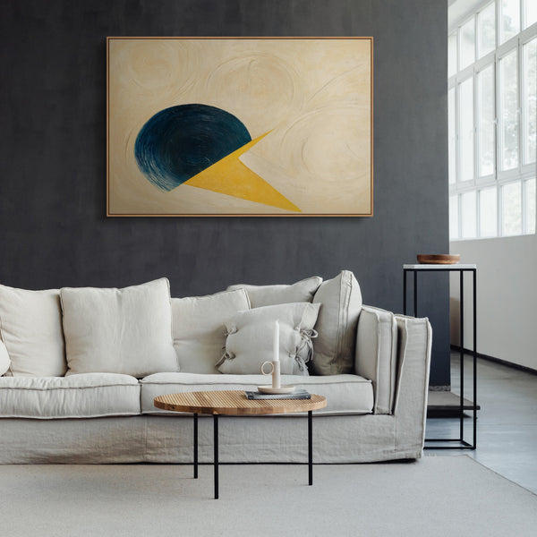 Moderne abstrakte Leinwandkunst mit klarer Formensprache – Handgemaltes Gemälde „Schnitt durch den Horizont“