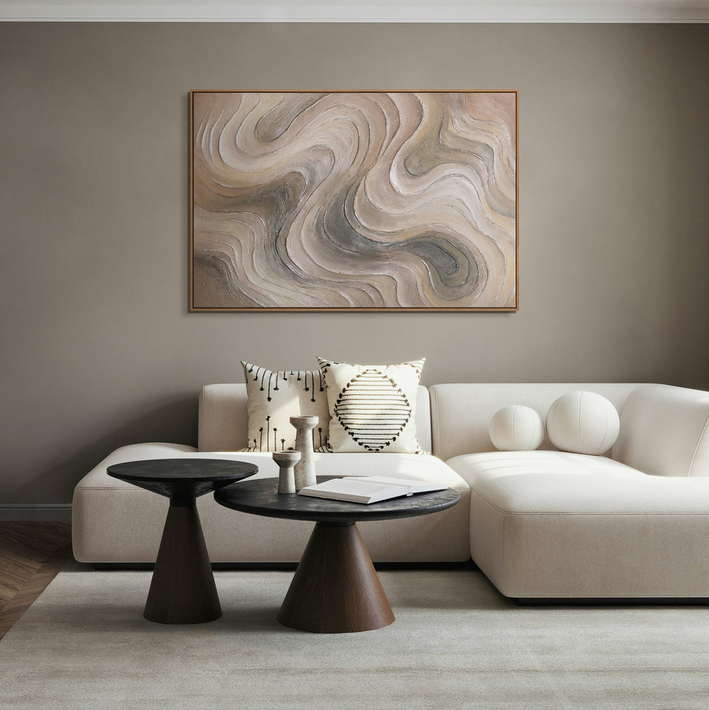 Abstraktes Leinwandbild in Beige und Creme mit fließender Struktur