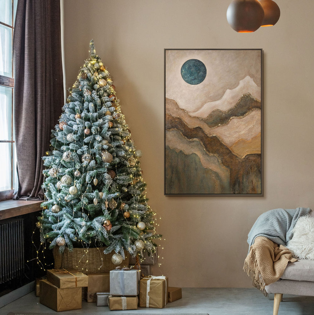 Hand-painted canvas picture "Emerald Green Sun" – Abstract art with texture