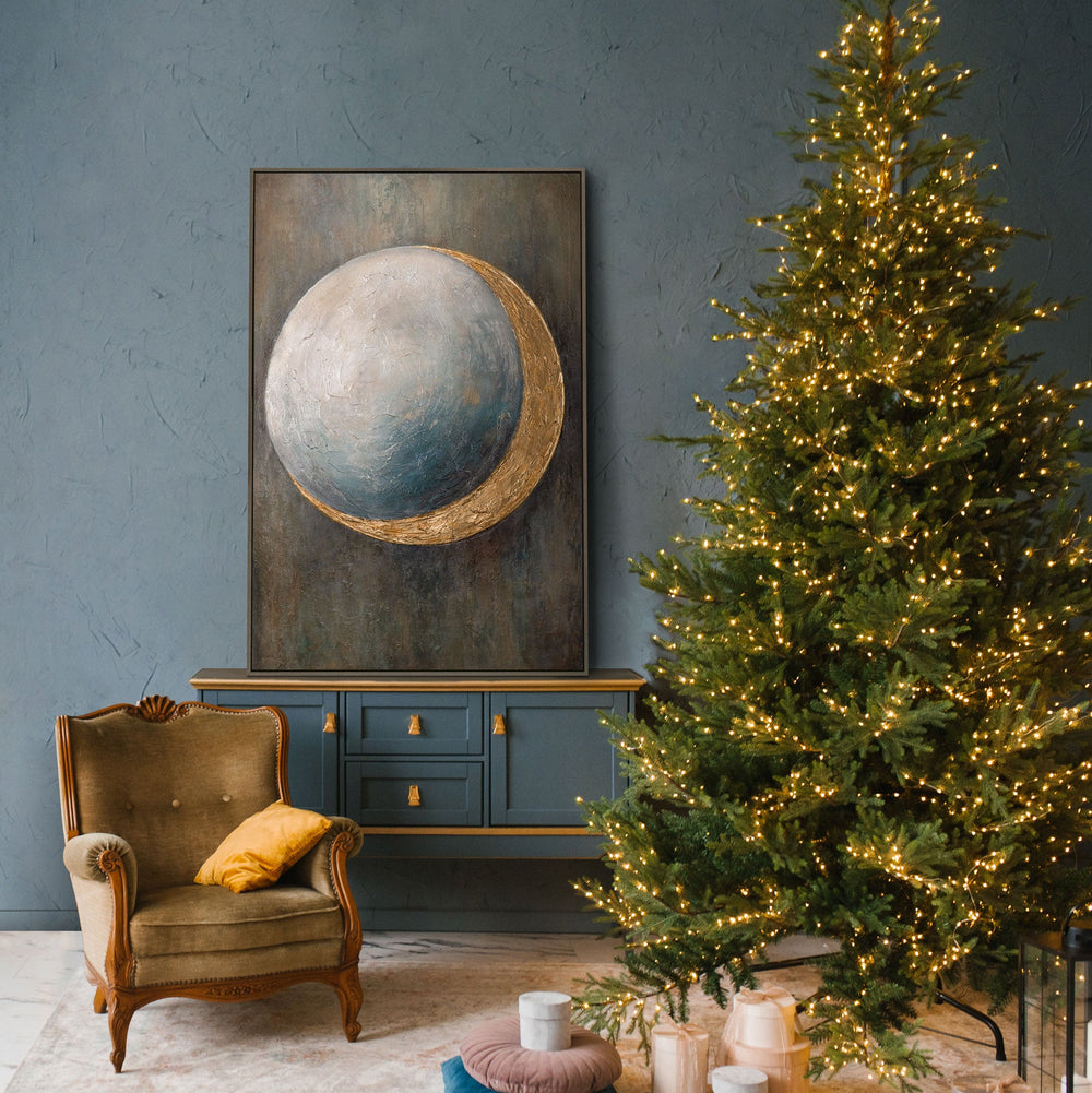 Hand-painted wall art "Warmth of the Universe" – Modern acrylic painting with gold accents