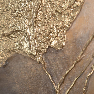 Leinwandbild mit Rahmen „Leuchten in den Wolken“ – Abstrakte Blumen in Goldtönen