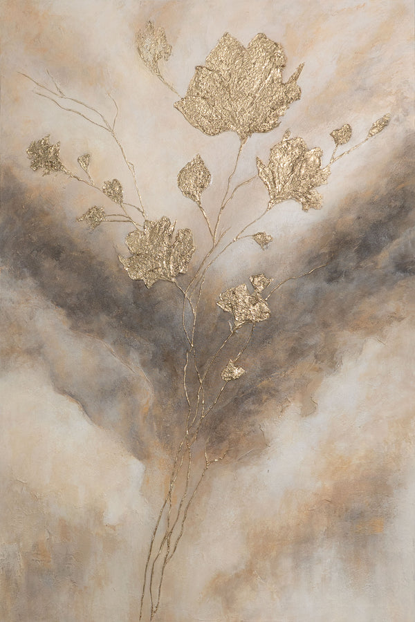 Handgemaltes Gemälde „Leuchten in den Wolken“ – Elegantes Acrylgemälde mit Goldakzenten