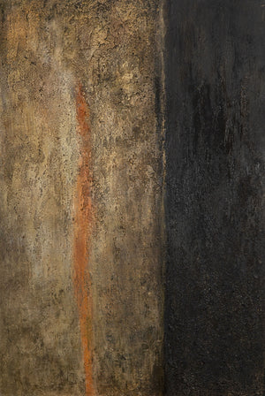 Leinwandbild mit Rahmen „Tiefe der Zeit“ – Abstraktes Acrylgemälde in Gold und Schwarz