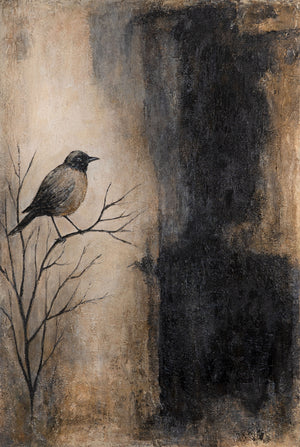 Handgemaltes Bild mit Rahmen „Ast und Schatten“ – Moderner Wanddeko in Beige und Schwarz