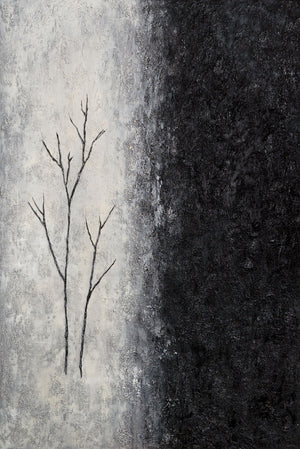 Handgemaltes Acrylgemälde mit Rahmen „Atem des Winters“ – Moderne Wandkunst
